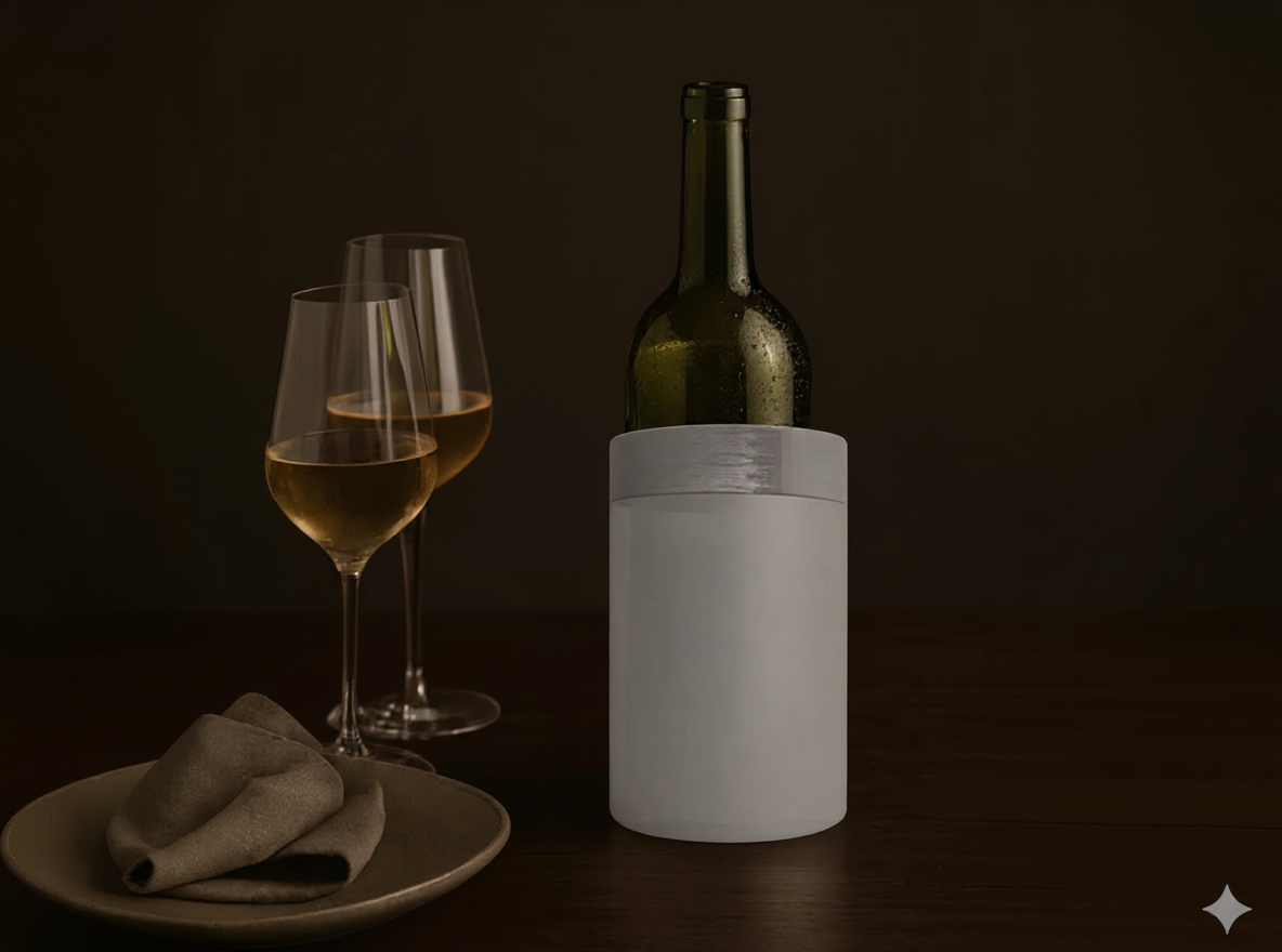 Flaschenkühler Kunstoff, Weinflasche wird gekühlt