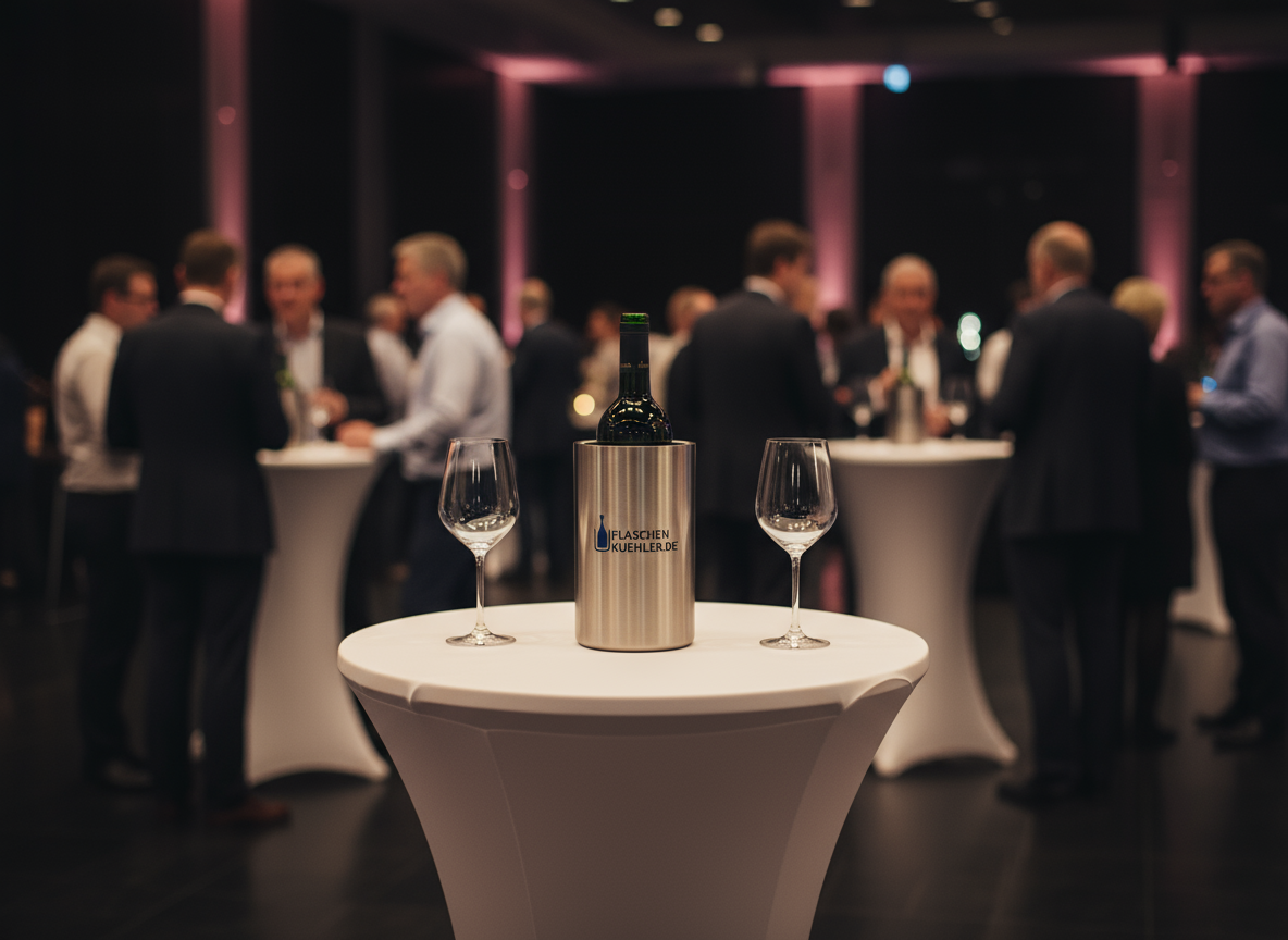 Flaschenkühler edelstahl auf Tisch bei einem Event
